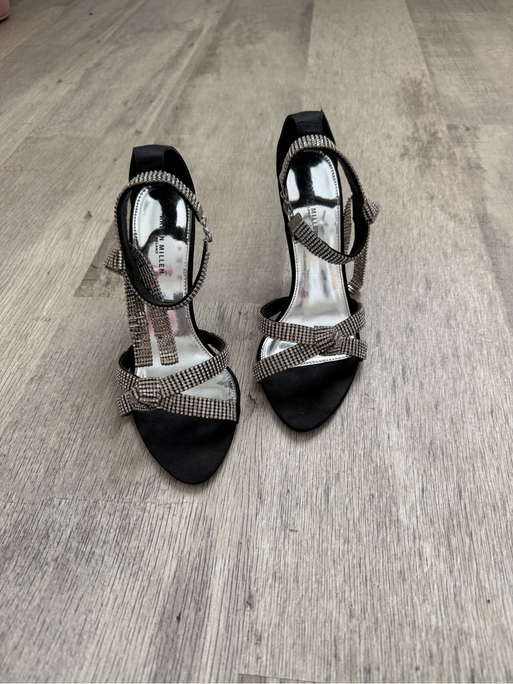 Karen Millen Black Rhinestone Strappy High Heels